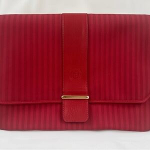FENDI Red Striped Clutch with Gold Accent Vintage